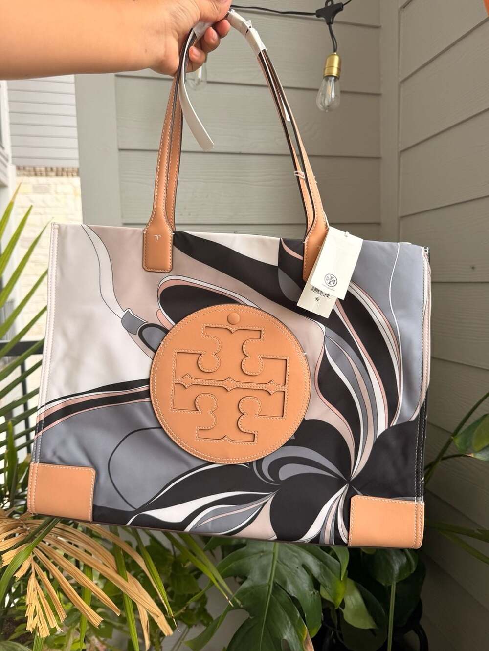 TORY BURCH Womens Black & Tan Nylon Weekender Handbag Purse Tote Extra Large